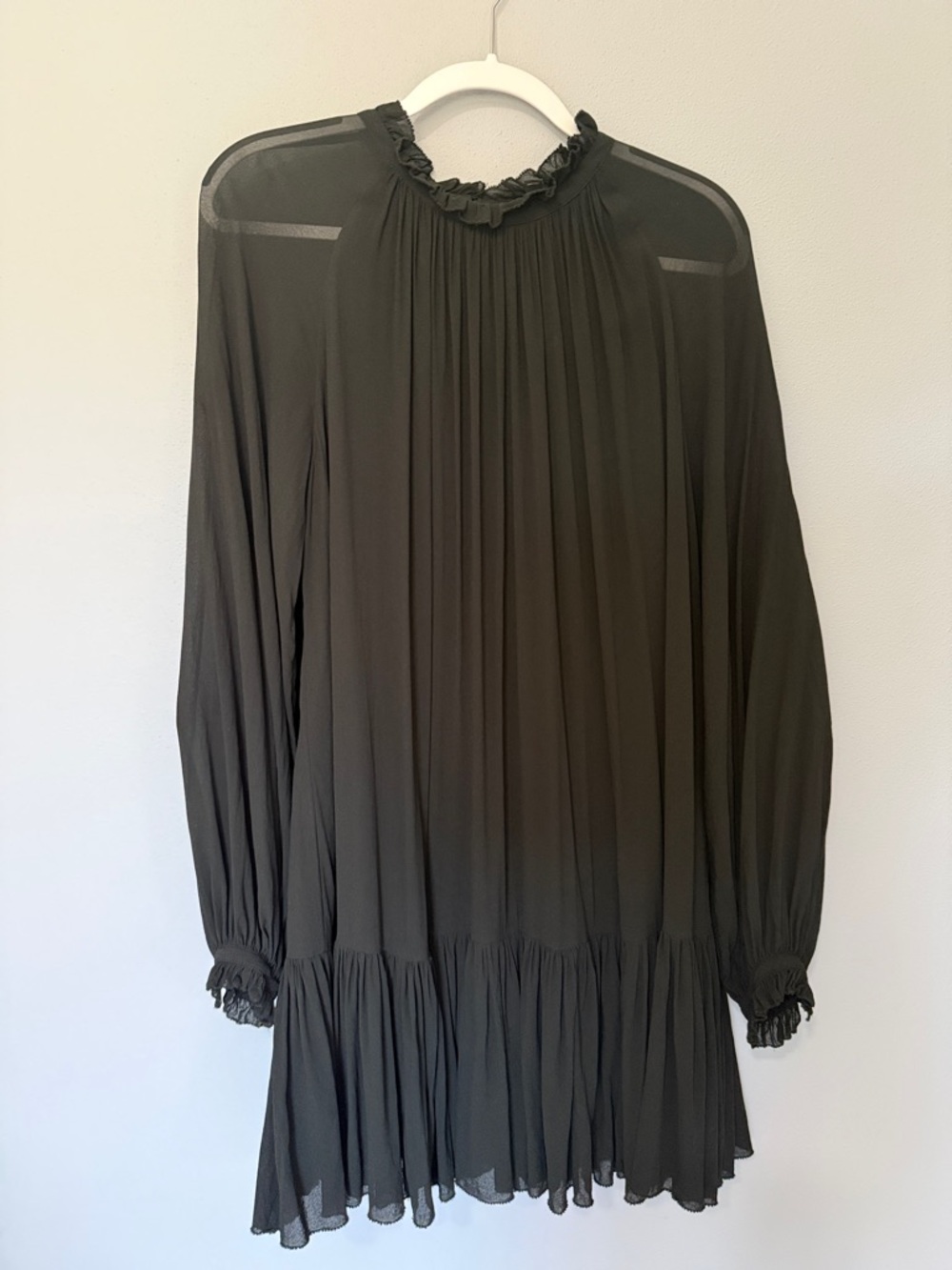 Banana Republic Sheer Long Sleeve Layered Trapeze Dress in black.